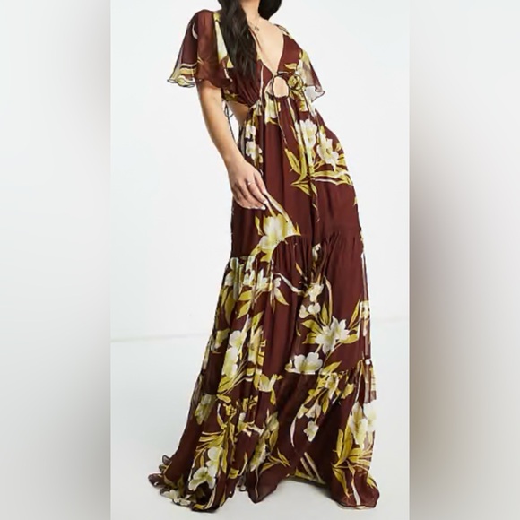 ASOS Dresses & Skirts - ASOS Burgundy Floral Maxi Skirt